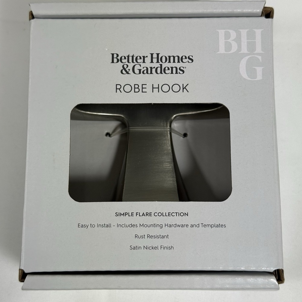 Better Homes & Gardens Simple Flare Robe Hook Satin Nickel Silver Rust Resistant